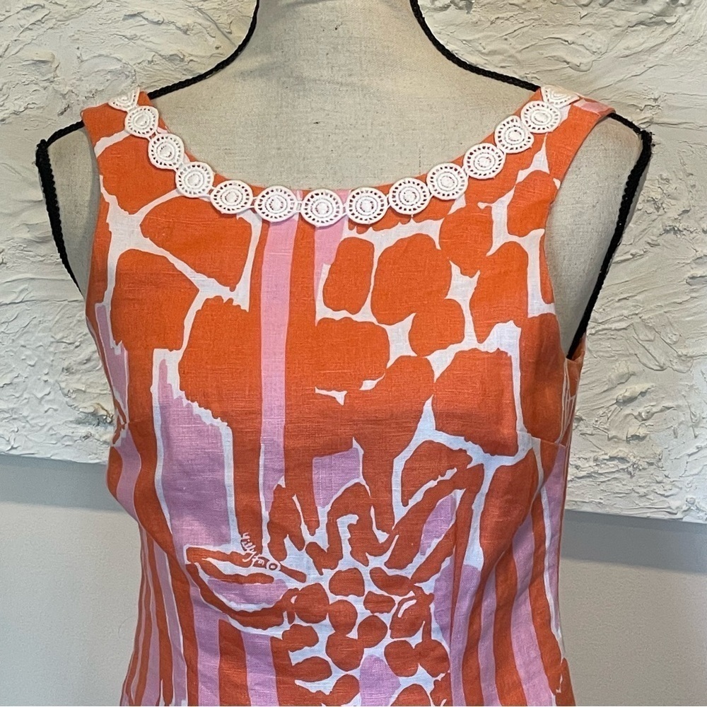 Lilly Pulitzer Target Women's Giraffe Print Linen Orange Pink Shift Dress Sz 2 - Picture 4 of 10